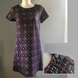 Loft Patterned Navy Blue and Maroon Dress